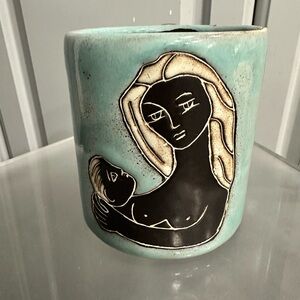 MEXICANA Pottery Ceramic Mug Picasso-Style Turquoise & Black Artisan, Folklore